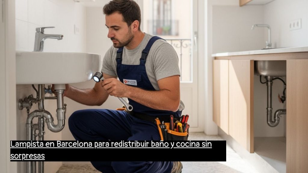 lampista en Barcelona revisando instalaciones para redistribuir baño y cocina