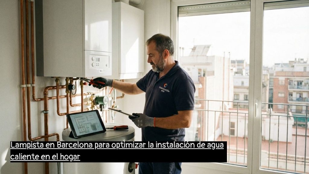 lampista en Barcelona revisando la instalación de agua caliente en una vivienda