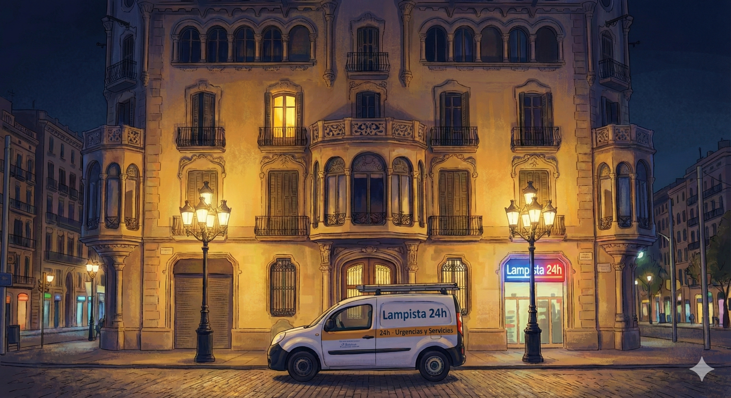 Lampista urgente 24 horas acudiendo de noche a una avería de agua o luz en Barcelona